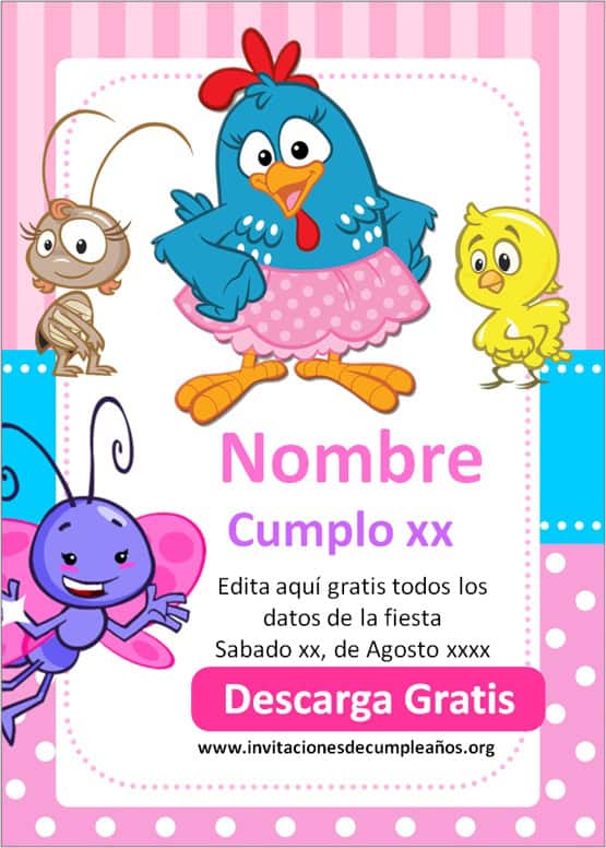 invitaciones gallina pintadita niña