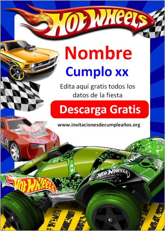 Invitación de cumpleaños de hot wheels