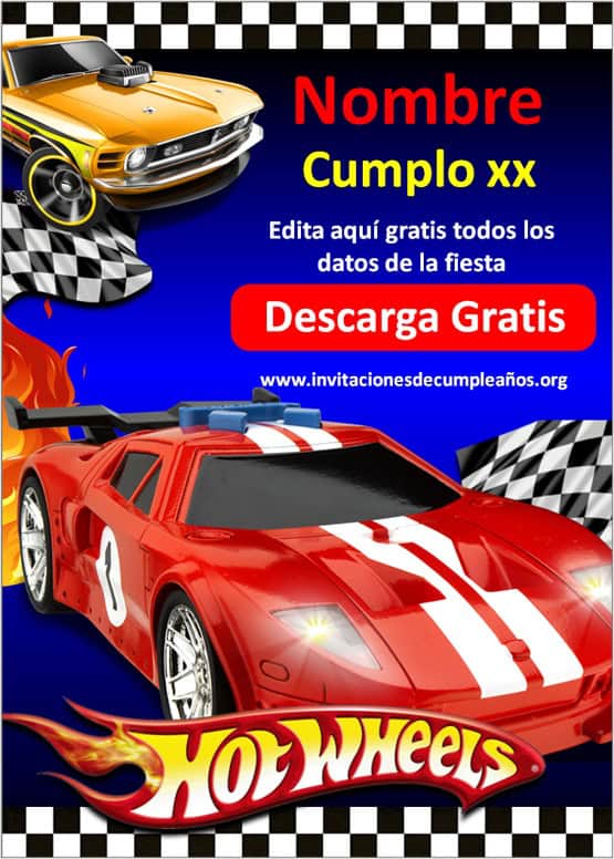 invitaciones de hot wheels para editar gratis