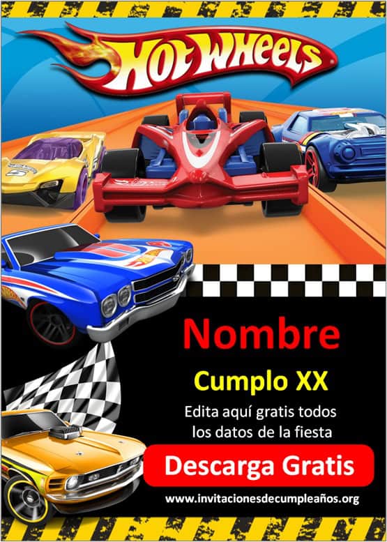 invitación hot wheels editable