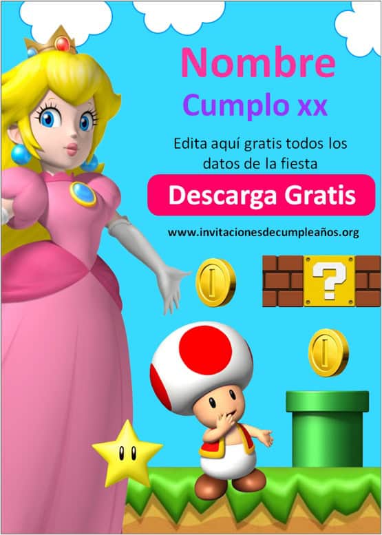 Invitaciones de princesa Peach