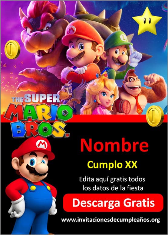 Invitaciones de Mario Bros la película