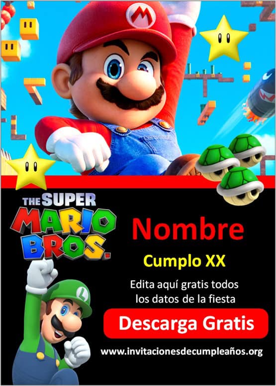 Invitacion Mario Bros Editable GRATIS