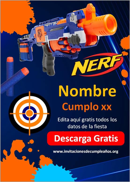 Invitaciones Nerf para editar