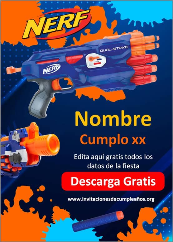 Invitación de Cumpleaños de Nerf para imprimir