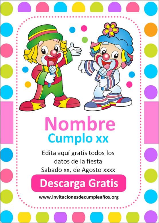 invitaciones de payasos niña