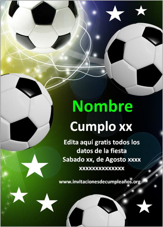 invitaciones de FÚTBOL gratis para editar