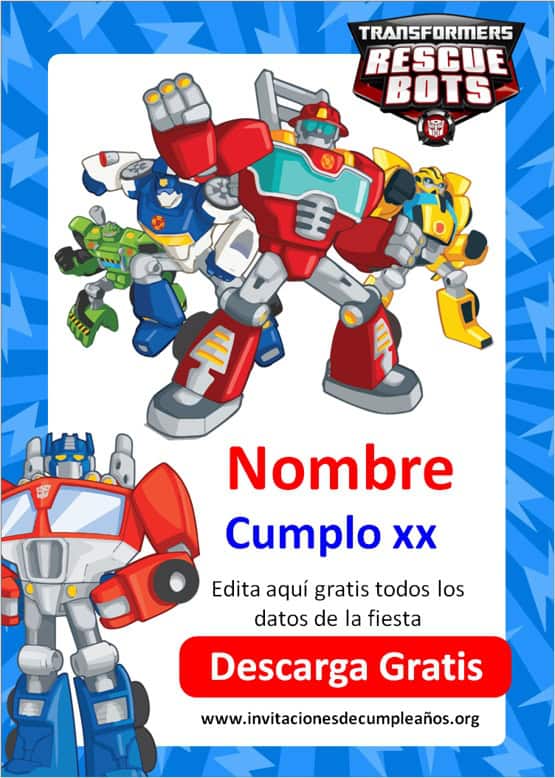 Invitaciones transformers rescue bots