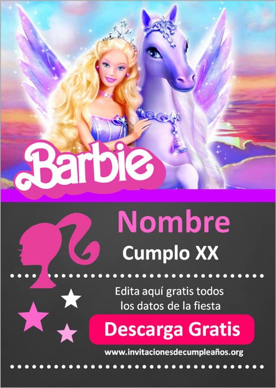 Invitación de Barbie GRATIS para editar