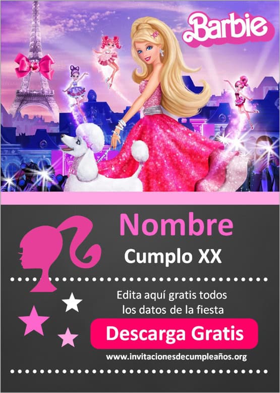 invitaciones de barbie para editar