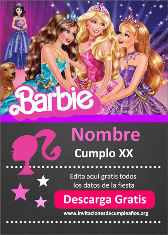 invitaciones de barbie para editar gratis