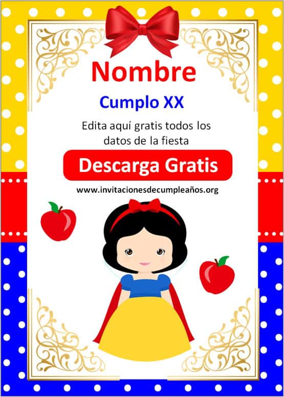 invitacion blanca nieves bebe para imprimir