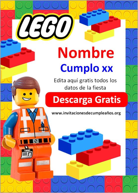 invitaciones de lego para editar gratis