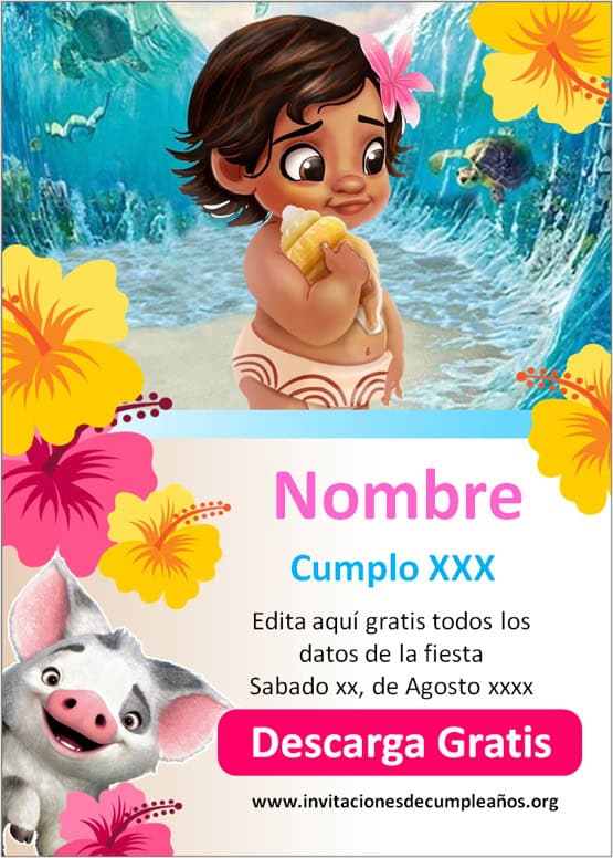 invitaciones de moana bebe