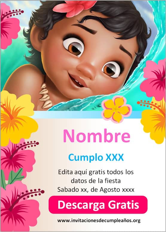 invitaciones de cumpleaños moana bebe