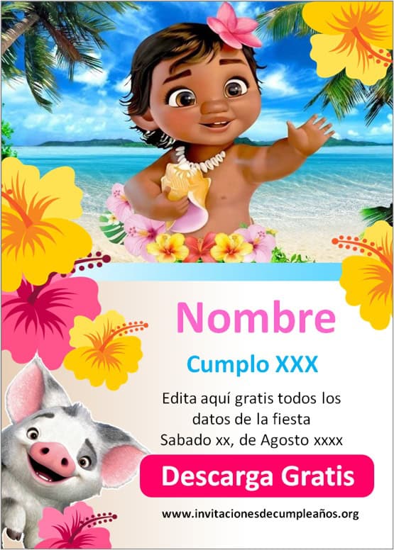 invitaciones de moana bebe para imprimir