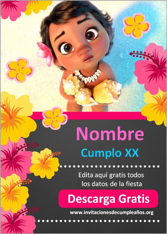 invitaciones de moana bebé en blanco