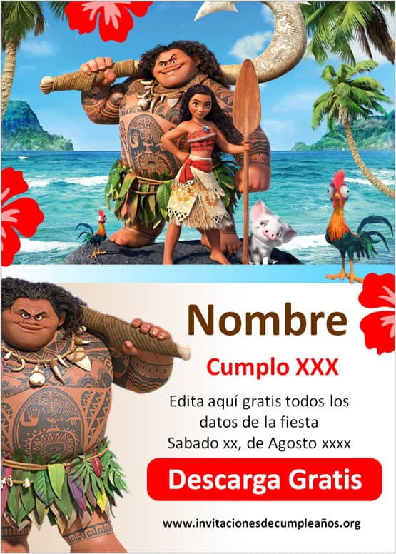 invitaciones de moana para editar