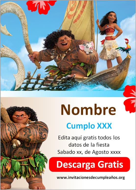 invitaciones de moana para editar gratis