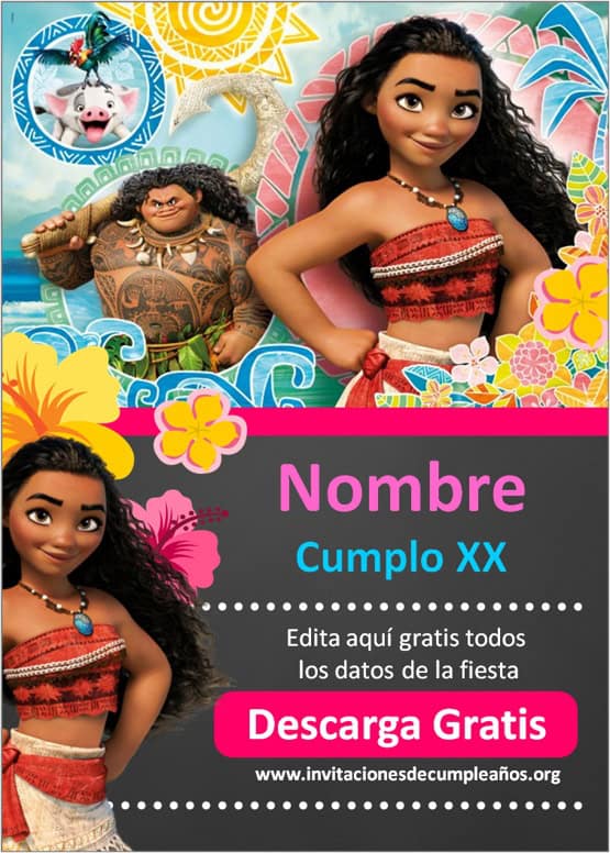 invitaciones de moana grande para editar