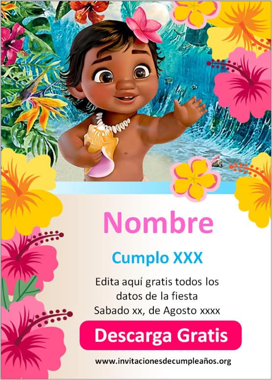 invitaciones de moana bebe