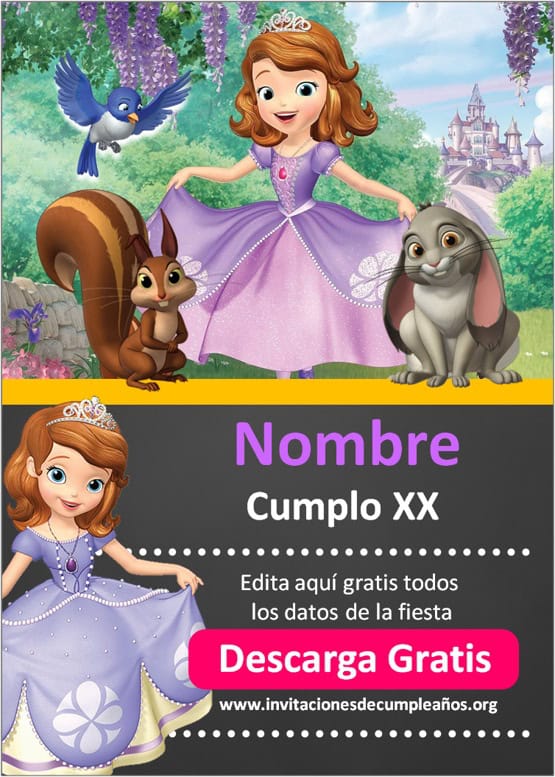 invitaciones de princesita sofia para editar