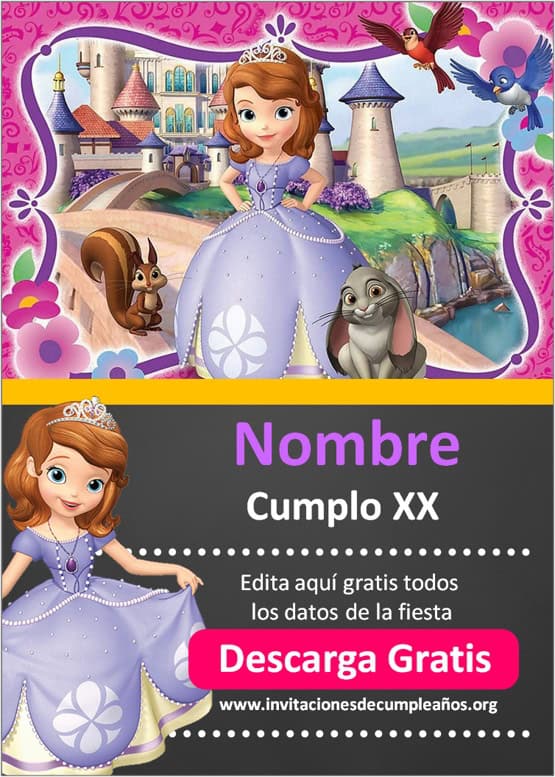 invitaciones de princesita sofia para editar