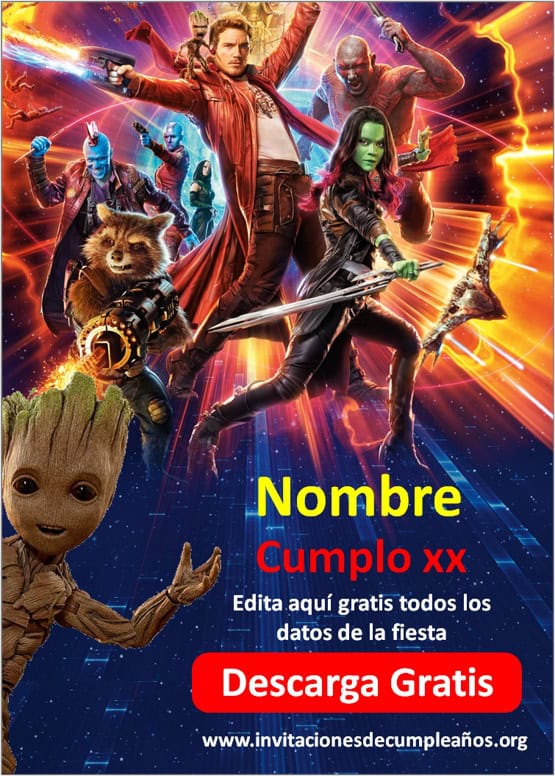 invitaciones de cumpleaños guardianes de la galaxia para editar