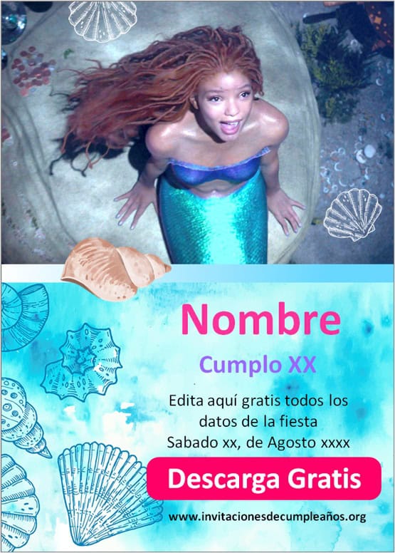invitaciones virtuales de cumpleaños de la sirenita