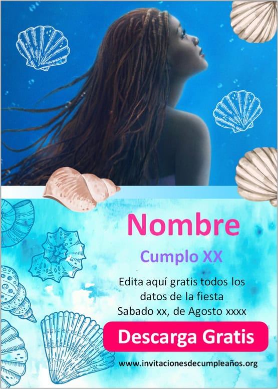 Invitaciones de la Sirenita Halle Bailey