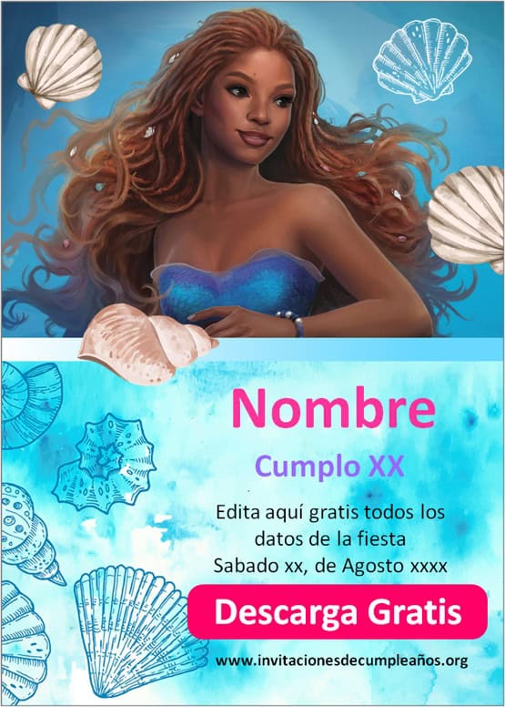 invitaciones de la sirenita para cumpleaños
