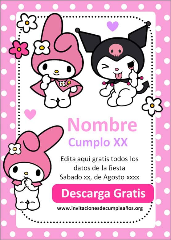 invitaciones de sanrio para editar