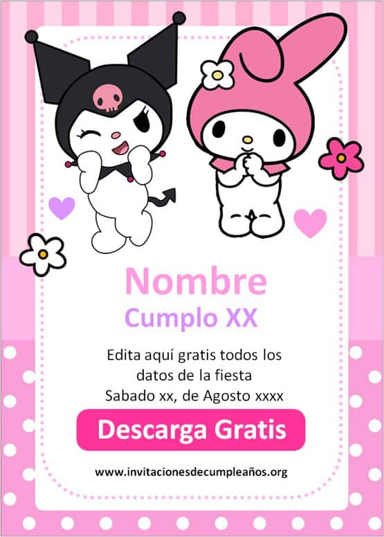 invitaciones de kuromi y melody