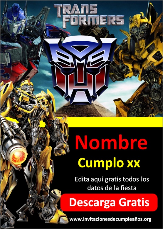 Invitaciones de cumpleaños de Transformers