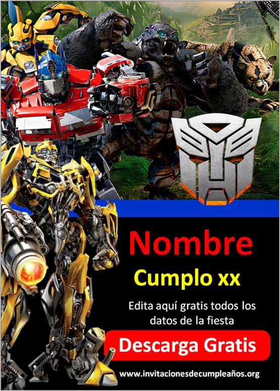 invitaciones de transformers para editar