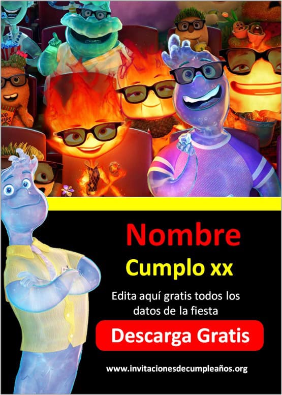 Invitacion de Cumpleaños de Elemental Disney