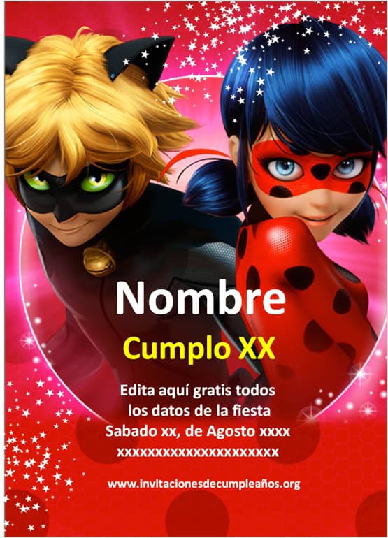 Invitaciones de Ladybug Miraculous