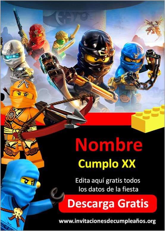 invitaciones de NINJAGO editables para imprimir