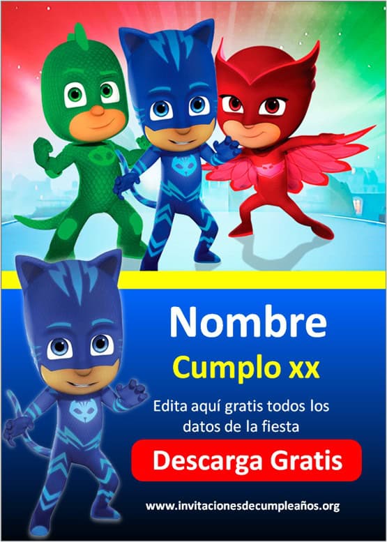 Invitación de Cumpleaños de PJ Masks