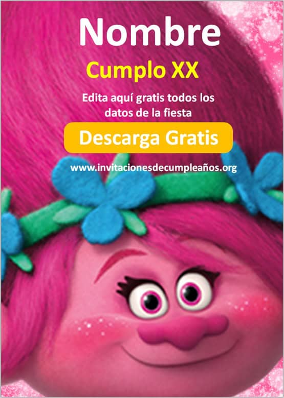 invitaciones de poppy trolls para editar