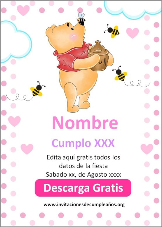 Tarjetas de cumpleaños de Winnie Pooh gratis para editar