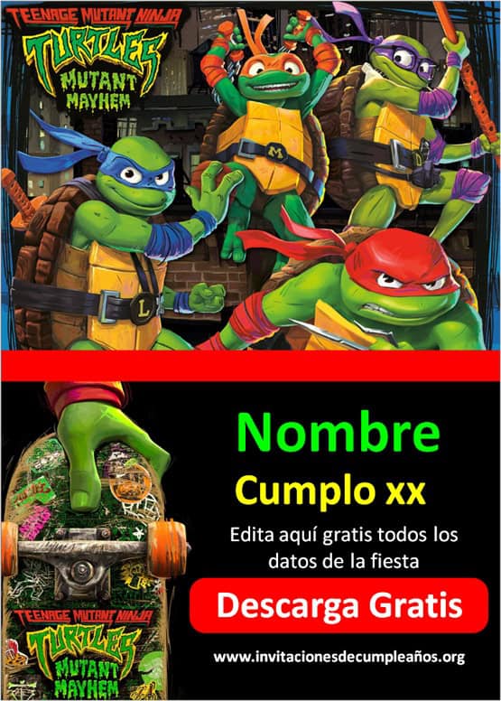 Invitaciones de las Tortugas ninjas