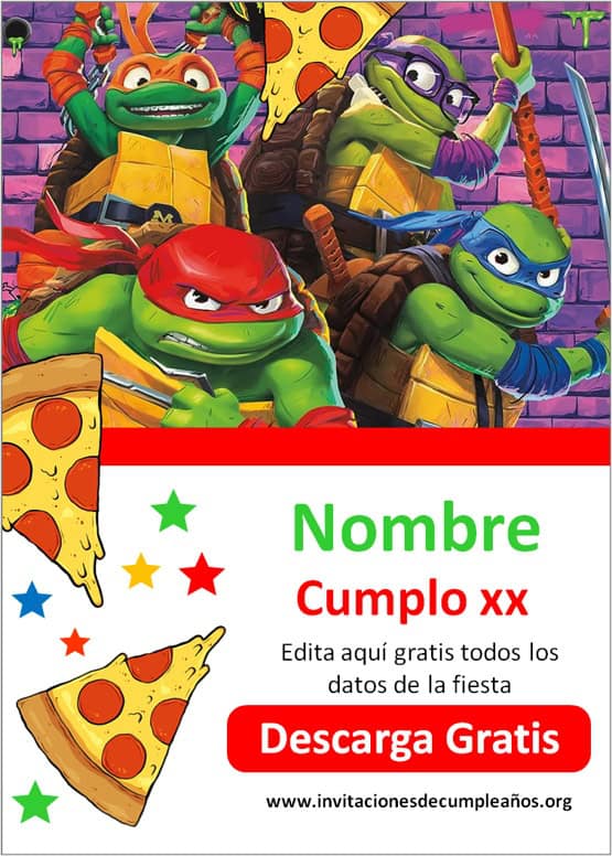 invitaciones tortugas ninja para editar