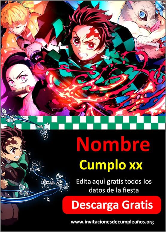 invitaciones de demon slayer para editar gratis