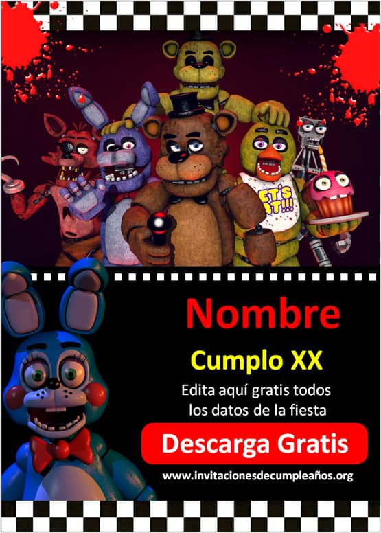 invitacion de cumpleaños de fnaf