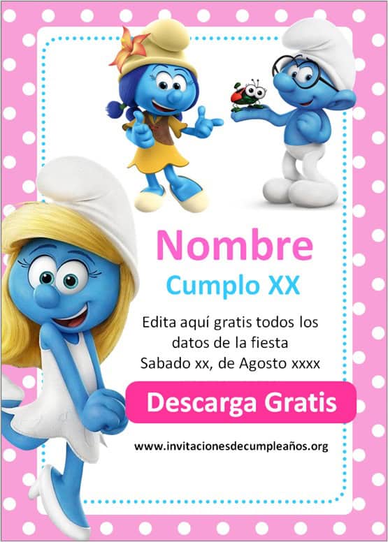 Invitaciones de Cumpleaños de Pitufina