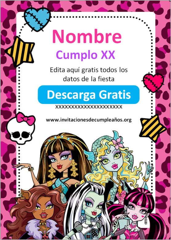 invitaciones digitales de Monster High para editar