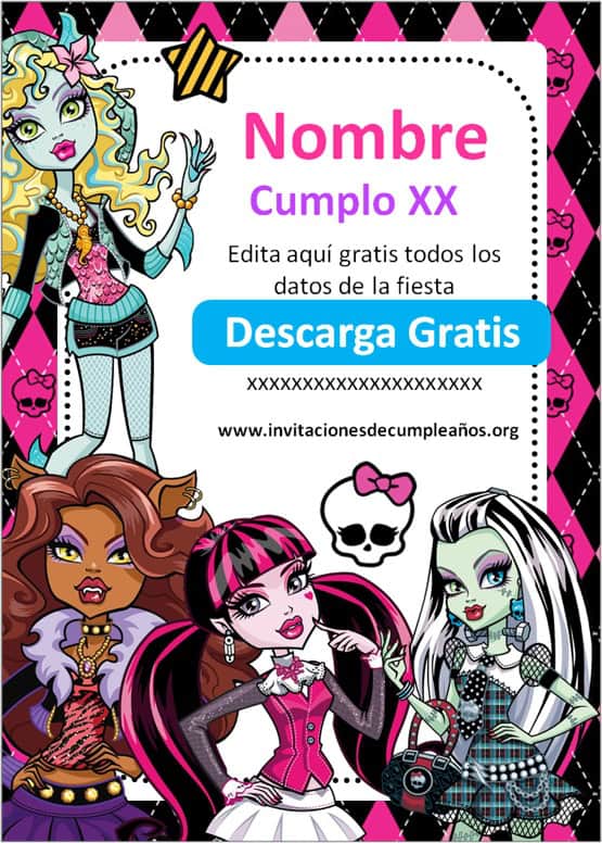 plantillas invitaciones de Monster High para editar gratis