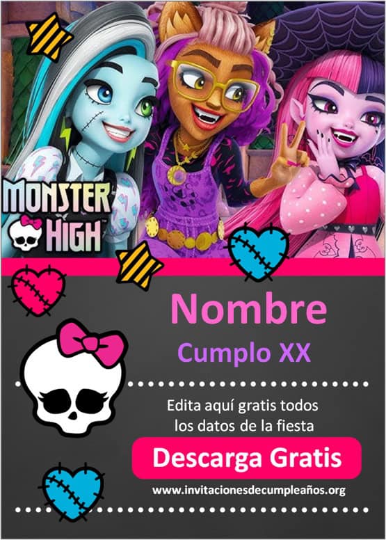 invitaciones digitales de Monster High gratis