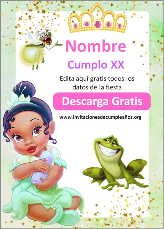 Invitaciones de la princesa Tiana bebé